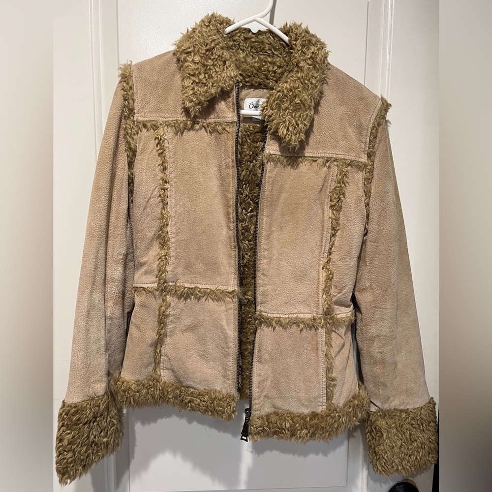 Charlotte Russe brown suede fur winter jacket, Vintage